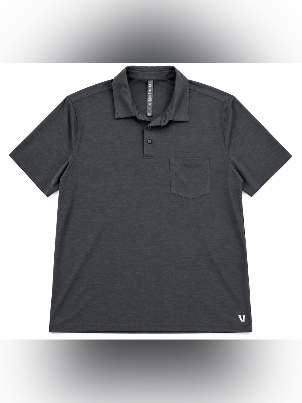 Vuori Men’s Polo Shirt Size Large Gray Charcoal Performance Stretch Pocket
